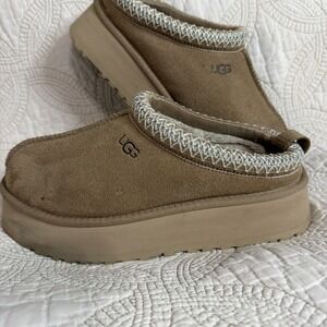 Women's Shoes UGG TAZZ Platform Suede Slippers 1122553 SAND Size US 7